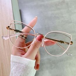 Sunglasses 80736 Optical Anti-blue Light Prescription Glasses Frame Myopia Mirror Spring Leg Cat Eye Women's Fashion Computer Eyeglasses