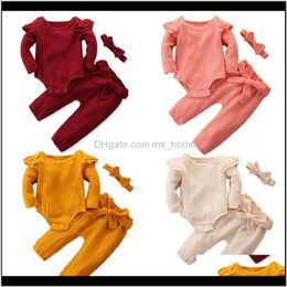 Baby Outfits Suit 4 Color Toddler Ruffler Long Sleeve Romper Tops Designer Clothes Cotton Pants Headband Casual Ockfz Clothing Sets Ycetx