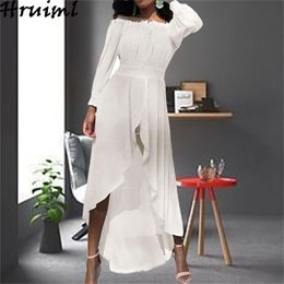 Irregular Large Dress Chiffon One-line Collar Floor-Length A-Line Long Sleeve Casual Fashion Personalized Women es 210513