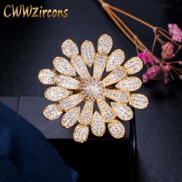 Micro Pave Cubic Zirconia Flower Dubai Gold Colour Big Statement Rings for Women Bridal Wedding Party Jewellery R133 210714