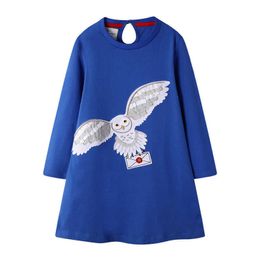 Jumping Metres Long Sleeve Dresses Animals Applique Cotton Children Clothes for Autumn Spring Party Princess Girls 210529
