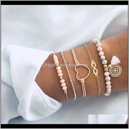 Beaded, Jewellery Drop Delivery 2021 Bracelets Set 5Pcs/Set Pink Strands Heart 8 Anchor Aessory Tassel Charm String Gold Colour Plated Bead Chai