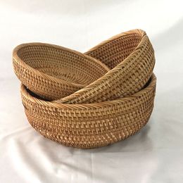 3 PCS/Set Handmade Weaving Round Storage Basket Fruit Dish Rattan Bread Basket for Kitchen Picnic Bread Sundry Baskets