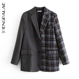 Fashion Spring Women Blazers And Jackets Work Office Lady Suit Slim Business Plaid Splice Hit Colour Coat ZA4024 210427