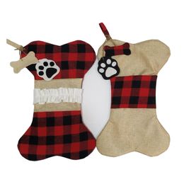Christmas Stockings Plaid Christmas Decoration Gift Bags For Pet Dog Cat Paw Stocking Gift Bags Tree Wall Hanging Ornament