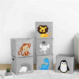 Creative Cartoon Animal Storage Box Felt Fabric Cube Nursery Shelf Home Closet Folding Basket For Kids Toys Organiser 210922