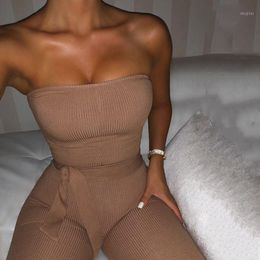 Women's Jumpsuits & Rompers 2021 Arrivals Women Summer Style Sexy Strapless Brown Grey Black Jumpsuit Solid High Street