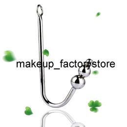 Massage 175g Stainless Steel Anal hook With 3 Beads Hole Metal Butt Plug Anus Fart Putty Slave Prostate Massager BDSM Sex Toy For Men