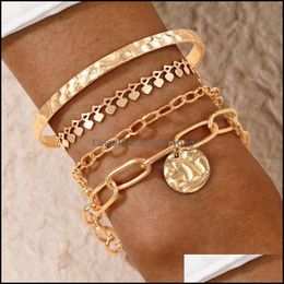 Link Chain Jewelry4Pcs/Sets Charms Tassel Gold Bracelets For Women Hollow Geometric Alloy Metal Open Bangle Jewellery Aessories Drop Delivery