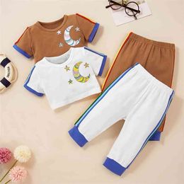 Summer 2pcs Baby Unisex Short-sleeve Cotton Solid Moon Space Spring Sets 210528