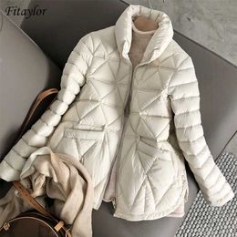 Fitaylor Winter Light Down Short Jacket Women 90% White Duck Warm Coat Ladies Stand Collar Casual Loose Solid Colour Outwear 211008