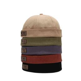 Men Hats Docker Cap Hats Beanie Sailor Cap Worker Hat Rolled Cuff Retro Brimless Hat with Adjustable Y21111