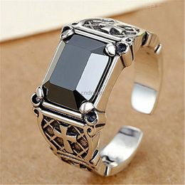 Ancient silver Jesus Cross Chunky Ring Black agate band finger Retro Open adjustable diamond Rings men Fashion jewelry will and sandy
