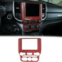 ABS Central Control Navigation Panel Interior Accessories For Dodge RAM 18-20 Red Carbon Fibre