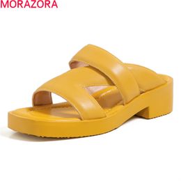 MORAZORA Arrival Women Slippers Genuine Leather Ladies Casual Shoes Summer Comfortable Mules Shoes Yellow White 210506