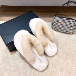 High quality mink hair herringbone women's slippers! Fashion really comfortable sewing warm indoor and outdoor flat leather wome shoes luxurious heel 35-40