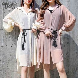 Long Clothing Lantern Sleeve Loose Clothes Summer Women Chiffon Cardigan Blouse Sun-Proof Shirts Women's 9124 50 210415