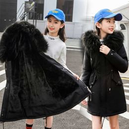 Girls Parkas Coat Plush Furry Collar Children's Winter Jacket Big Kids Long Padded Outerwear Windbreaker For Girls TZ938 H0909