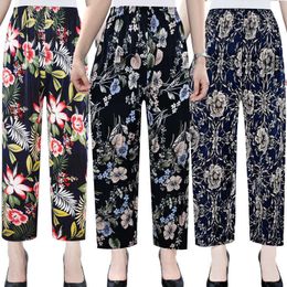 Summer Pants 2021 New Women Casual Loose Thin Straight Pants Slim High Waist Floral Print Trousers Beach Capris Ladies Clothing Q0801