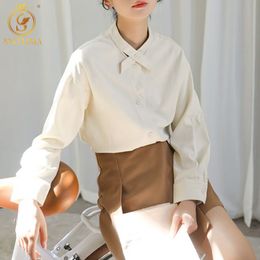 Spring Stand Collar Shirts Womens Blouses Long Sleeve Ladies Solid Sweet Style Tops 210520