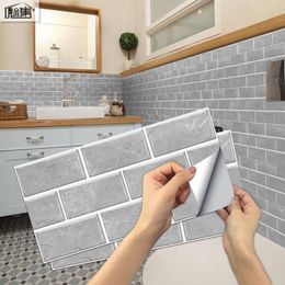 Window Stickers 6 Pcs 11.8*5.9inch Gray Tile Wall Sticker Peel And Stick Backsplashes For Kitchen Backsplash Bathroom Decoration