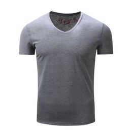 Fredd Marshall Men's Solid Colour T-shirt V-Neck Short Sleeve Brand T-shirt Men Casual Summer Breathable Tshirts Tops Plus 005 210527
