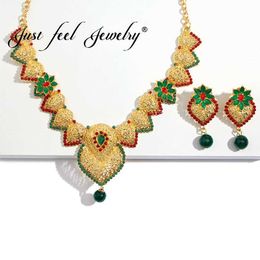 JUST FEEL Crystal Beads Jewellery Set For Women Indian Wedding Fashion Imitation Pearl Gold Colour Dubai Arab Necklace Earrings Set H1022