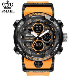 SMAEL Mens Watches Military 50m Waterproof Sport Stopwatch Alarm LED Digital Watch Men Big Dial Clock For Male Relogio Masculino 210407