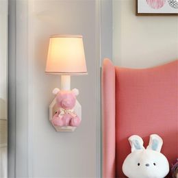 Wall Lamp Children's Room Bear Shade Lamps Pink Princess Bedroom Decorative Cute Bedside Lights Aisle Corridor Sconces Fixtures