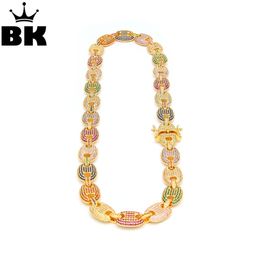 13mm Iced Out CZ Puffed Mariner Link Chain Necklace Gold silver Colour Multicolor Cubic Zirconia 16/18/20/22/24/26/28/30inch X0509