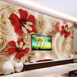 3d European Palace Wind Golden Jewelry Flower TV Wall Custom Large Mural Green Wallpaper papel de parede para quarto