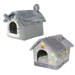 Washable cat House Cozy Pet Bed Winter Warm Cave Nest Teddy Puppy Sleeping for Cats and Dogs All Seasons Universal Suppl 211111