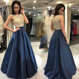 2021 New Gold and Blue Bridesmaid Dresses Navy Blue Sheer Neck Major Beaded Floor Length Wedding Guest Party Prom Evening Gowns