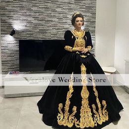 Formal robe de soirée de mariage Black Evening Dresses forTraditional Albanian Scoop Long Sleeves Ball Gown Prom Dress Party Wear