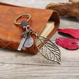 Metal Leaf Key Ring Bronze Letter Word Tag Keychain Holder Bag Hangs Fashion Jewelry for Women Men Will and Sandy