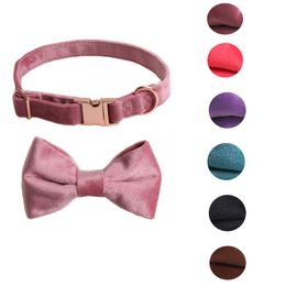 Solid Colour Velvet Cat Collars Fashion Simple Bowknot Adjustable Personality Pets Supplies for Puppy Teddy Corgi