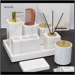 Liquid Nordic Style Marble Material Bathroom Accessories Supplies Dispenser Mouth Cup Toothbrush Holder Soap Dish Cotton Swab Box Oqt0 Hqyo1