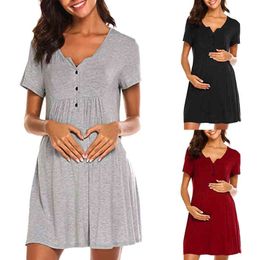 Maternity Clothes Women Nursing Maternity Nightshirts Breastfeeding Clothes Short Sleeve pregnant Dress Pregnancy Pyjamas 2021 G220309