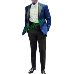 Handsome Embossing Groomsmen Peak Lapel Groom Tuxedos Men Suits Wedding/Prom/Dinner Man Blazer(Jacket+Tie+Pants) T361