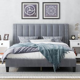 Cadre de lit queen size avec tête de lit réglable, meubles de chambre à coucher, lits, plate-forme rembourrée, lit, fond de matelas, support de lattes en bois