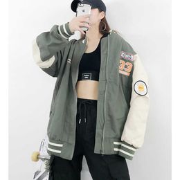Autumn Bomber Jacket Female Streetwear Harajuku Loose Short Coat Women Army Jean 210531