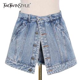Denim Shorts Skirts For Women High Waist Patchwork Button Sexy Casual Female Fashion Clothing Summer Style 210521