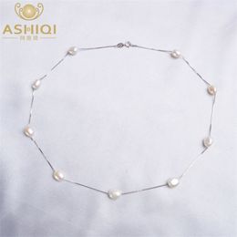 ASHIQI Barocke natürliche Perlenkette für Frauen mit 925 Sterling Silber Kette 6–7 mm Süßwasser-Modeschmuck 220214