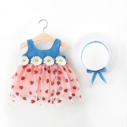 Summer Newborn Baby Girl Dress Clothes Sets Toddler Floral Princess Dresses 1 Year Girl Birthday Clothing With Hat Baby Suits Q0716