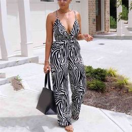 Sexy Outfits Jumpsuits For Women Night Club Spaghetti Strap Backless High Waist Loose Fashion Rompers & 210510