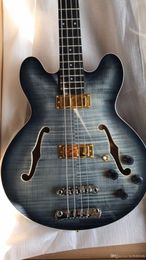 Wholesale new 4 string electric bass guitar charcoal burst semi-hollow body with new