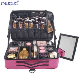 Nxy Cosmetic Bags Waterproof Make Up Beautician Toiletry Makeup Case Female Portable Travel for Brushes with Mirror 220303