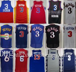 Top Sale Georgetown Hoyas College Allen Iverson Jerseys 3 Men Basketball Wilt Chamberlain 13 Dr J Julius Erving 6 Blue Black White Red