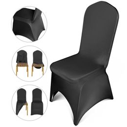 VEVOR 50/100PCS Black Chair Covers Polyester Spandex Chair Cover Arched Front Stretch Slipcovers for Wedding Party Banquet 201123