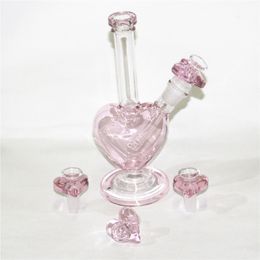 hookahs 9 inch Heart shape Glass Water Pipe Bong with slide bowl piece bubbler bongs 14.4 mm joint dab oil rig